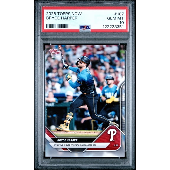 Graded 2025 Topps Now Bryce Harper #187 Baseball Card PSA 10 Gem Mint