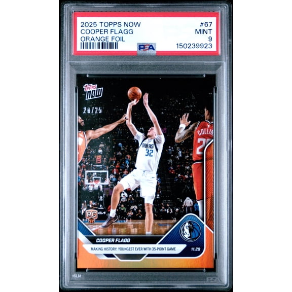 Graded 2025 Topps Now Cooper Flagg #67 Orange Foil /25 Rookie RC Basketball Card PSA 9 Mint