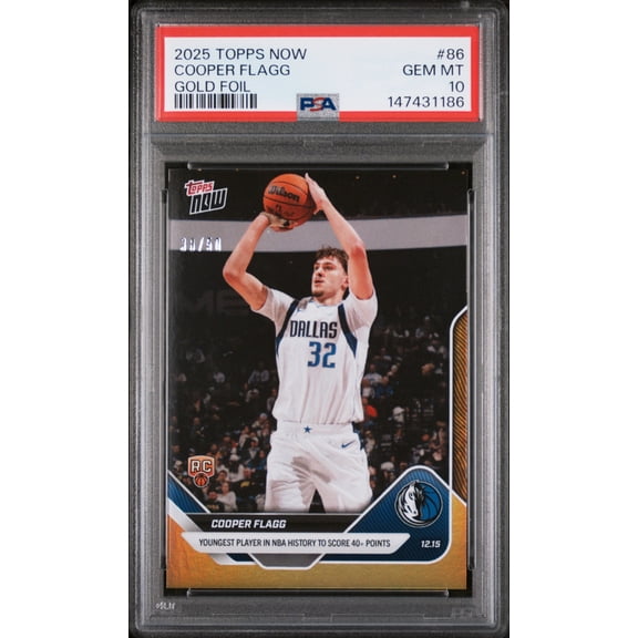 Graded 2025 Topps Now Cooper Flagg #86 Gold Foil Rookie RC Basketball Card PSA 10 Gem Mint