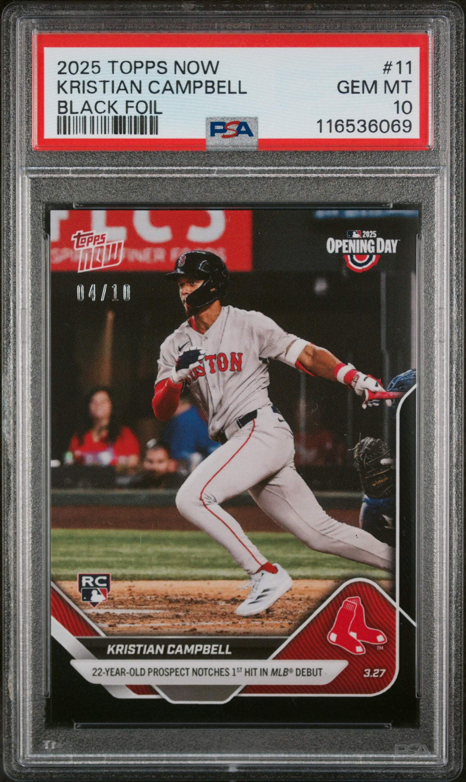 Graded 2025 Topps Now Kristian Campbell #11 Black Foil /10 Rookie 