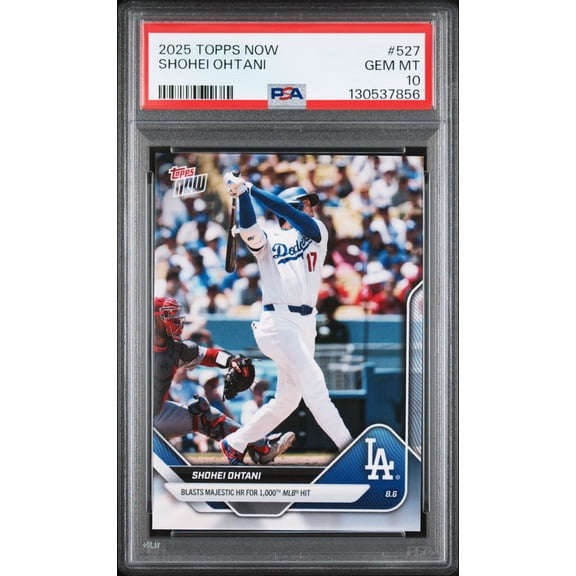 Graded 2025 Topps Now Shohei Ohtani #527 Blasts Majestic HR for 1,000th MLB Hit Baseball Card PSA 10 Gem Mint