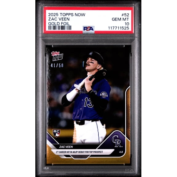 Graded 2025 Topps Now Zac Veen #52 Gold Foil /50 Rookie RC Baseball Card PSA 10 Gem Mint