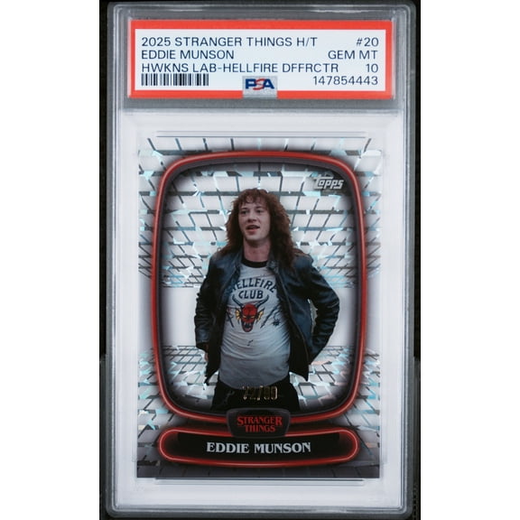 Graded 2025 Topps Stranger Things High Tek Hwkns Lab Hellfire Dffrctr Eddie Munson #20 PSA 10
