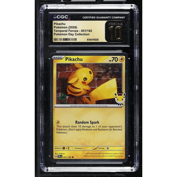 Graded 2026 CGC 10 Pikachu 051/162 Temporal Forces Pokmon Day Collection English Trading Card