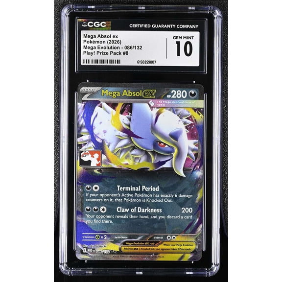 Graded 2026 Pokemon Mega Evolution Mega Absol ex Play! Prize Pack #8 CGC 10 #086/132 Trading Card