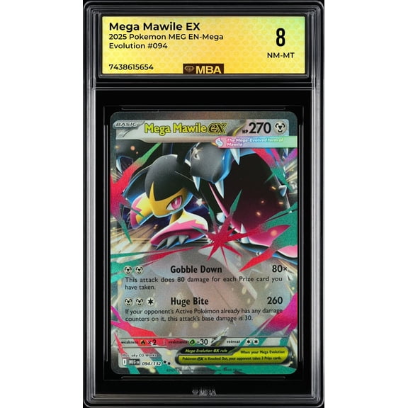Graded 8 MBA 2025 Pokemon Mega Evolution Mega Mawile EX #094 Trading Card