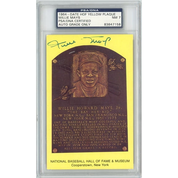 Graded Baseball Hall of Fame Plaque Willie Mays Signed Autographed Baseball Postcard PSA 7 Near Mint