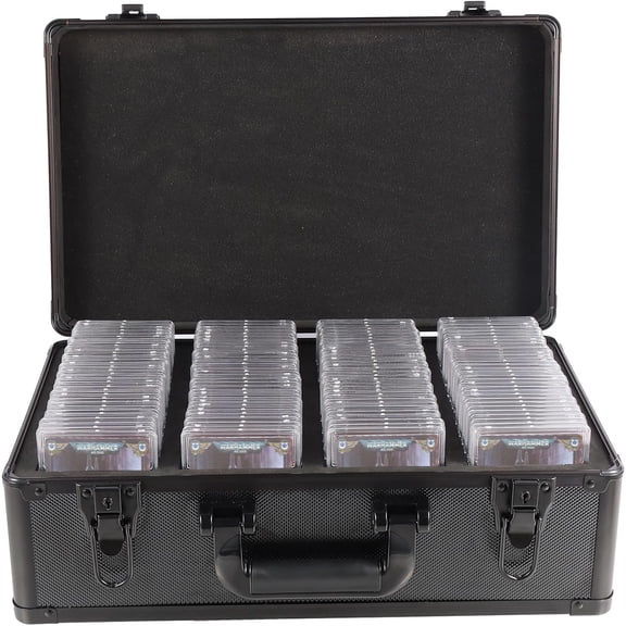 Graded Card Case, Aluminum Alloy Trading Card Storage Box with Carry Handle, Sports Card Case Holders with Dividers, Graded Card Storage Boxes Fits Psa, TCG, Csg, BGS, SGC Slabs