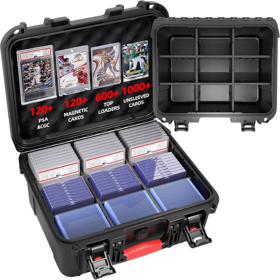 Graded Card Case Storage Box for PSA BGS SGC CGC CSG Slabs, Waterproof Sports Card Case with 6 Adjustable Dividers, Baseball Trading Card Box for Toploaders & Magnetic Holders