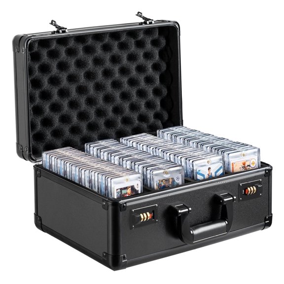 Graded Card Storage Box, 108 Card Capacity, Lockable Case for PSA BGS SGC Cards, Top Loaders, Foam Dividers, Sports Card Collector Case
