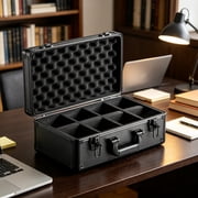Graded Card Storage Box 4 Slots, Graded Sports Cards Holder Carrying Case with Key Lock Foam Dividers