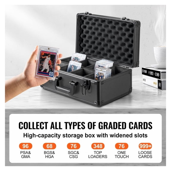 Graded Card Storage Box, 96 Card Capacity, Lockable Case with Foam Dividers - PSA, BGS, SGC, Toploader Compatible - Sports Card Carrying Case