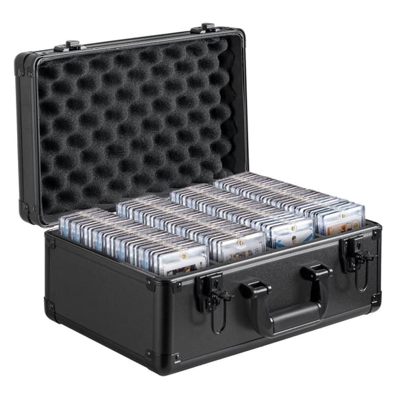 Graded Card Storage Box, 96 PSA Cards Holder Case with Lock, Sports Card Carrying Case with Foam Dividers, for PSA BGS SGC Top Loaders & Loose Cards
