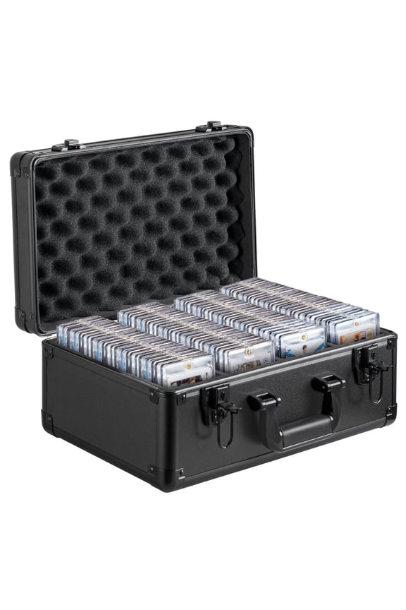 Graded Card Storage Box, 96 PSA Cards Holder, Sports Card Case with Key Lock & Foam Dividers - BGS, SGC, Toploader Compatible - Card Collector Organizer