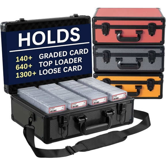 Graded Card Storage Box  Aluminum Alloy Trading Cards Case Holds 140+ Graded Cards, Sports Card Storage Box with Lock, Fits PSA, CSG, BGS (Large Black)