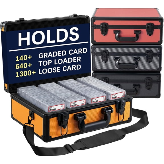 Graded Card Storage Box  Aluminum Alloy Trading Cards Case Holds 140+ Graded Cards, Sports Card Storage Box with Lock, Fits PSA, CSG, BGS (Large Orange)