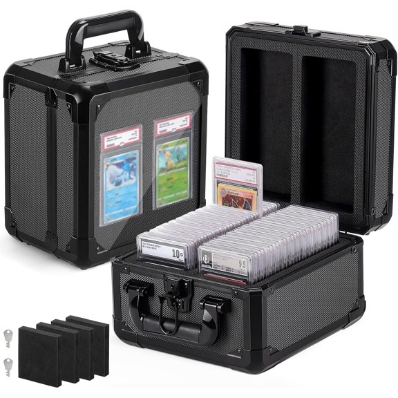 Graded Card Storage Box with Display Window, Stores Up to 60 Slabs | Protable Aluminum Alloy Slab Case with Secure Latches, Sports Trading Card Case Fits PSA, CSG, CGC, SGC, BGS and Top Loaders