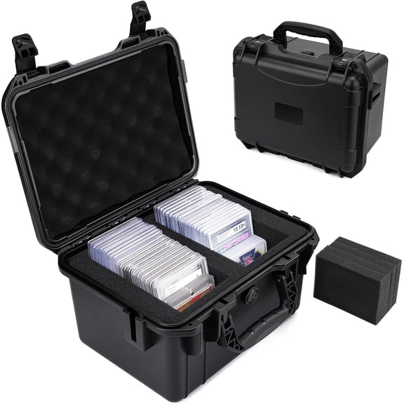 Graded Card Storage Box,Trading Card Case with 4 Foam Dividers,IP67 Waterproof PSA Slab Case for PSA/CSG/CGC/SGC/BGS Top Loaders Sports Cards