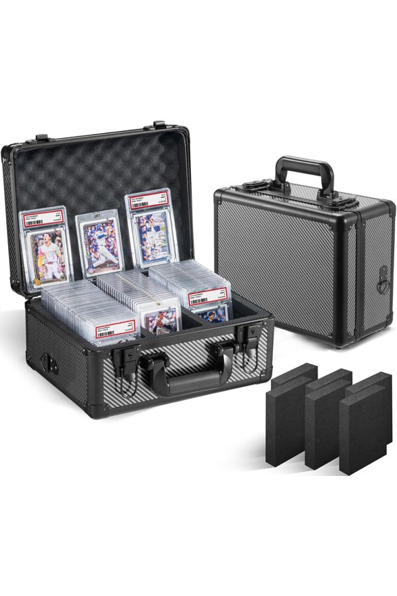 Graded Card Storage Box, Trading Cards Slab Carrying Case, 3 Row Hard Sports Cards Holder Boxes with 6 Dividers Fits for PSA BGS SGC Top Loaders Collection