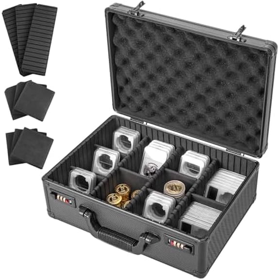 Graded Coin Storage Box Holds 120 NGC/PCGS Slabs, Secure Coin Collector Case with Combination Locks, Organizer for Graded Coins Collection, Black$$Office