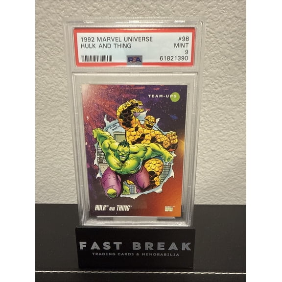 Graded 1992 PSA 9 Marvel Universe #98 Hulk And Thing Trading Card