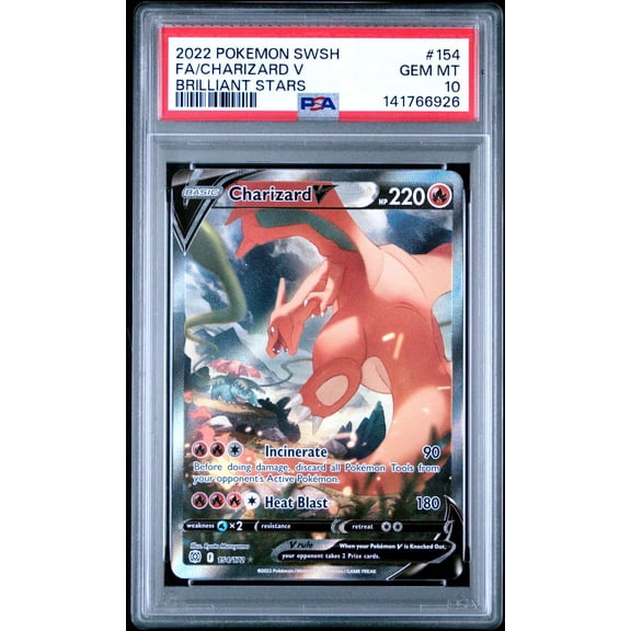Graded PSA 10 2022 Pokemon Sword & Shield Brilliant Stars Charizard V FA #154 Trading Card