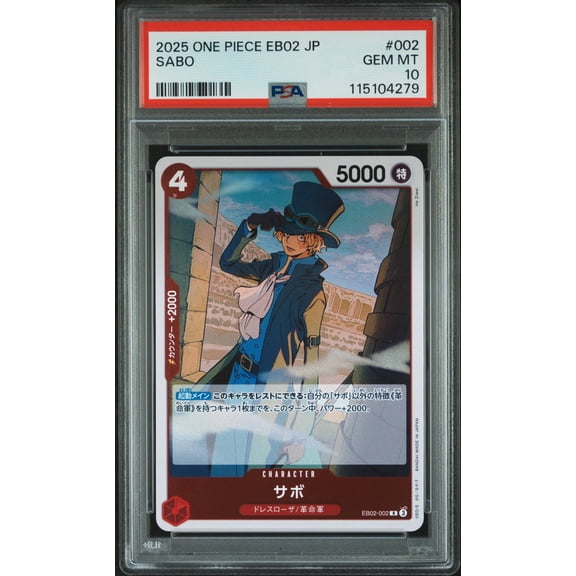 Graded PSA 10 2025 One Piece Japanese Eb02 Extra Booster Anime 25th Collection Sabo #002 Trading Card