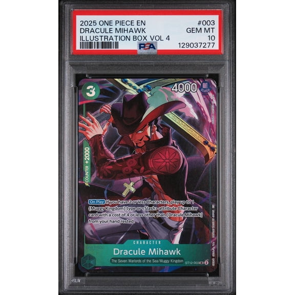 Graded PSA 10 2025 One Piece Promos Dracule Mihawk Illustration Box Vol.4 #003 Trading Card