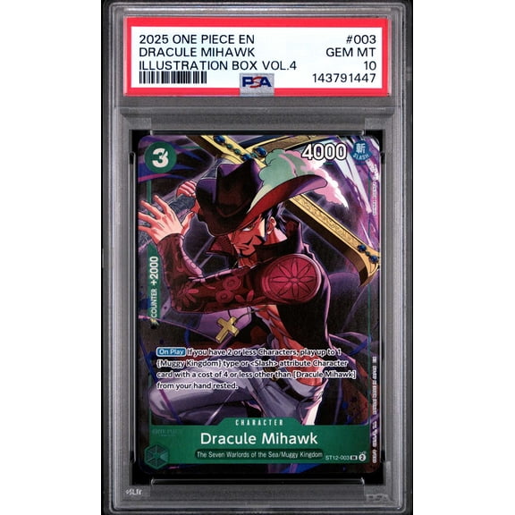Graded 2025 One Piece Promos Illustration Box Vol. 4 Dracule Mihawk PSA 10 #003 Trading Card