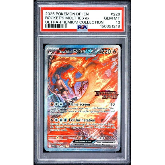 Graded PSA 10 2025 Pokemon EN-Destined Rivals Stamped Promo Rocket's Moltres EX #229