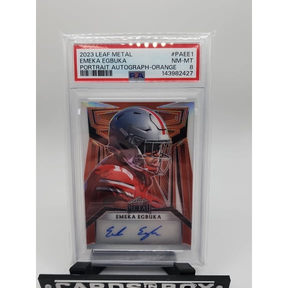 Graded PSA 8 2023 Leaf Metal Portrait Autograph Emeka Egbuka Orange Trading Card Ohio State Buckeyes