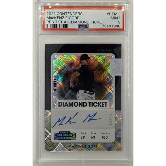 Graded PSA 9 2021 Panini Contenders MacKenzie Gore PT-MG Diamond Auto Parallel Baseball Card