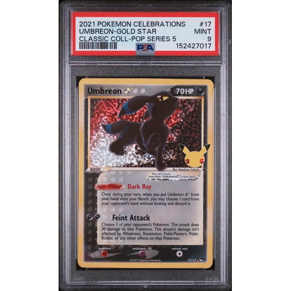 Graded PSA 9 2021 Pokemon Celebrations Classic Collection Umbreon Gold Star #17 Reverse Holo