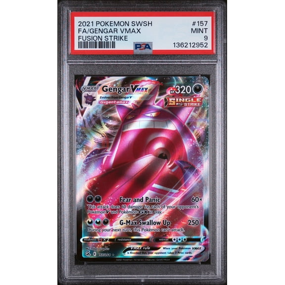 Graded PSA 9 2021 Pokemon Sword & Shield Fusion Strike Gengar VMAX FA #157 Fusion Strike