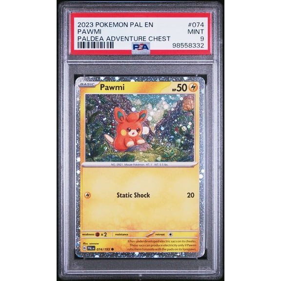 Graded PSA 9 2023 Pokemon Pal EN Paldea Evolved Pawmi #074 Paldea Adventure Chest