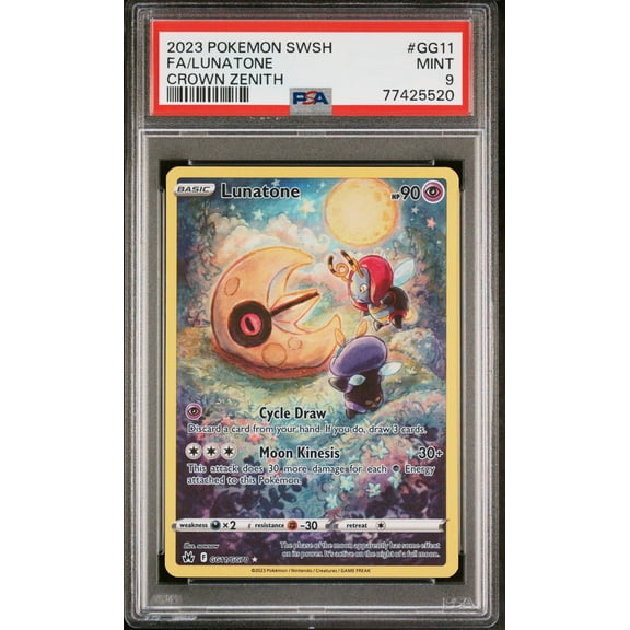 Graded PSA 9 2023 Pokemon Sword and Shield Crown Zenith Lunatone GG11 Trading Card