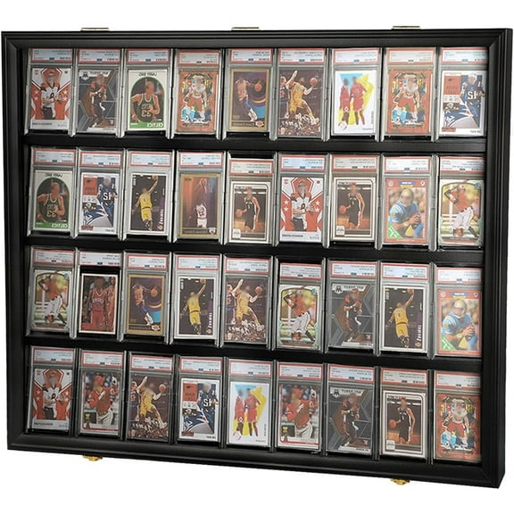 Graded Sports Card Display Case - 36 Baseball Card Display Case - Lockable Sports Card Frame Wall Display with UV Protection for Hockey Football Basketball Cards,Black