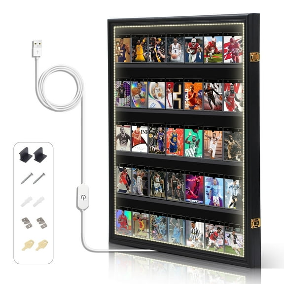 Graded Sports Card Display Case with LED Lights, Lockable Acrylic Case for Baseball and Trading Cards, 98% UV Protection (1 Pack Vertical)