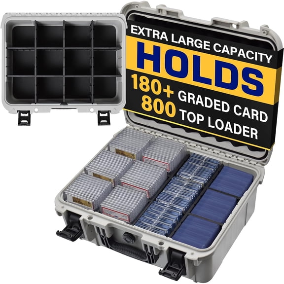 Graded & Trading Card Storage Box – XL Baseball Card Case with 8 Adjustable Dividers, Fits PSA BGS SGC Slabs, Toploaders & Magnetic Holders – Waterproof Hard Shell Sports Card Organizer (Case Only)