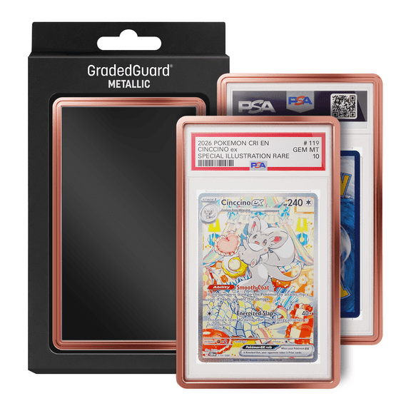 GradedGuard Metallic Matte PSA Card Slab Protector Case - Premium Gold Silver Crimson Viridian Color Frame - 35pt Standard Size Drop Protection for Graded Sports TCG Trading Cards - Rose Gold