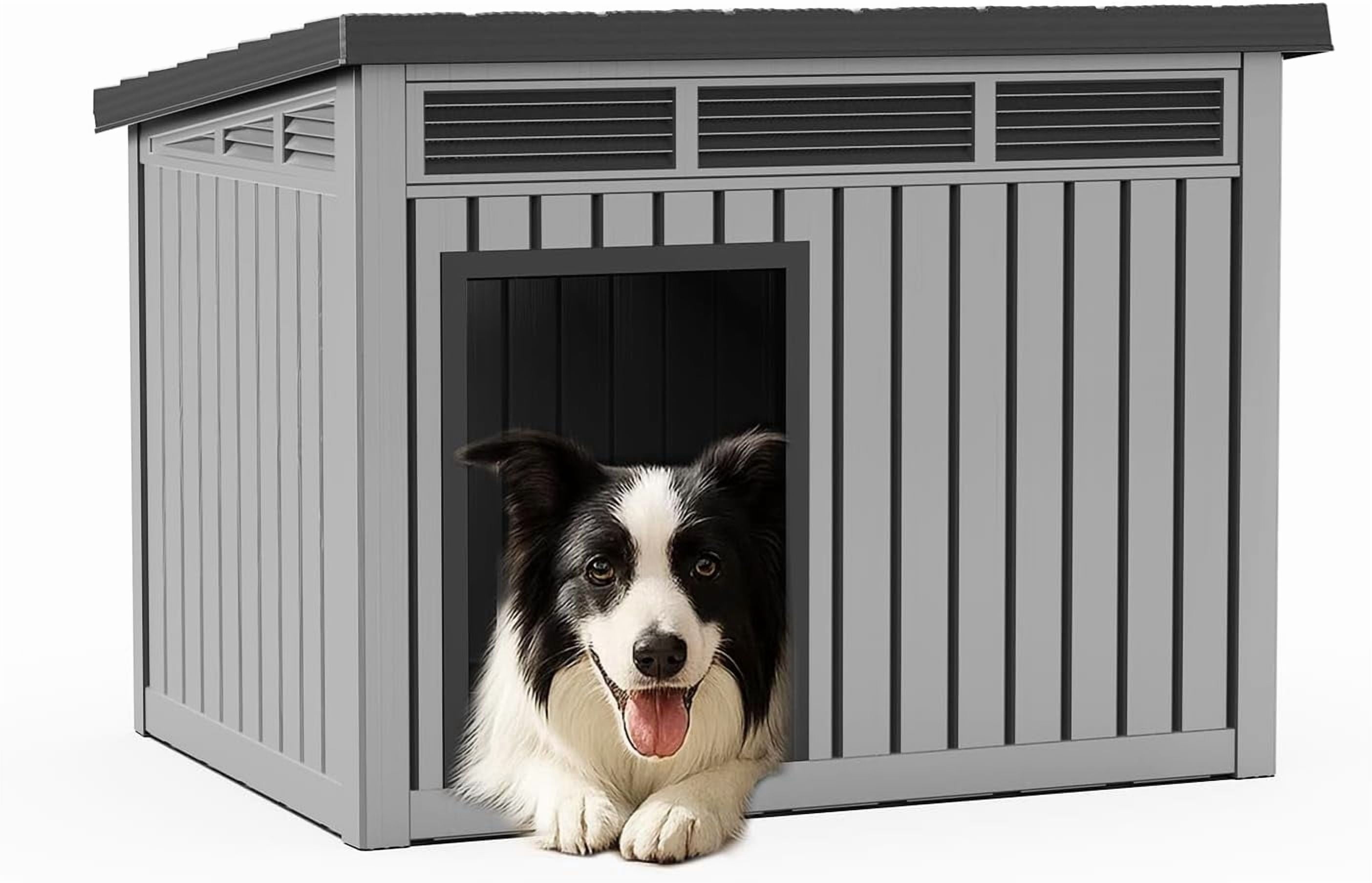Gradeneve Medium to Large Dog House with Weatherproof Roof, Removable Floor, Indoor Outdoor Use, Spacious 32.2in Interior, Grey