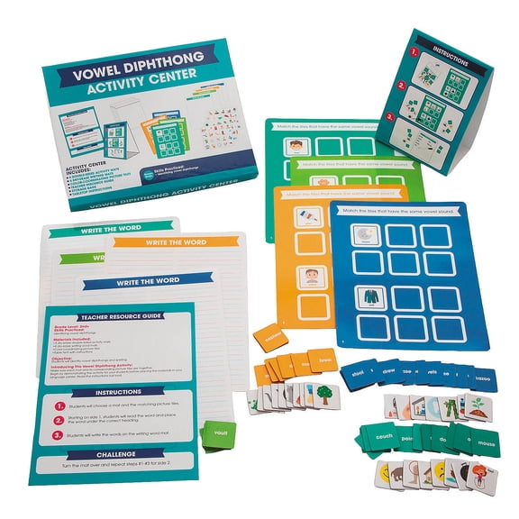 Grades 2+ Vowel Diphthong Educational Activity Classroom Center Kit - 19 Pc.