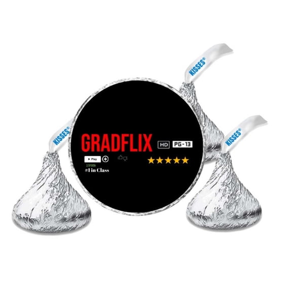 Gradflix Chocolate Kiss Stickers, 0.75 Inch Round Labels, 100 per Sheet, Black and Red Design