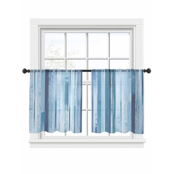 Gradient Abstract Sheer Curtains 2 Panels Set Blue White Green Striped Simple Oil Painting Sheer Window Curtains Light Filtering Rod Pocket Voile Drapes for Bedroom Living Room 52"x45"