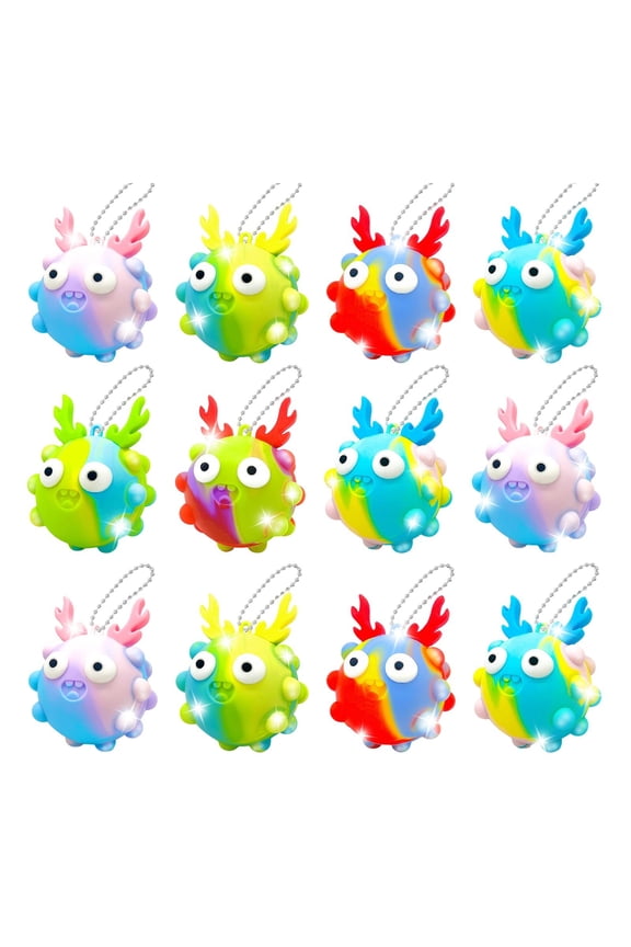 Gradient Antitistress Pop Bubble Ball Keychain Cute Monster Squeeze Fidget Toy Pendant With Bead Chain For Bag Backpack Decor