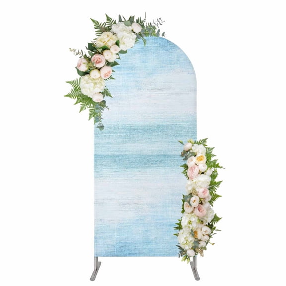 Gradient Aqua Blue Arch Backdrop Cover 5FT, Modern Rustic Minimalist Pastel Solid Spandex Fitted Stretchy Arch Stand Covers, Round Top Chiara Backdrop Cover for Wedding Party Birthday Baby Shower