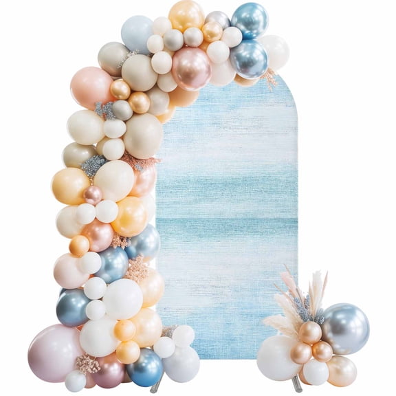 Gradient Aqua Blue Arch Backdrop Cover 5x2.1 Ft, Spandex Wedding Arch Stand Cover, Modern Rustic Minimalist Pastel Solid Round Top Stretch Fitted Background Covers for Birthday Ceremony Party Decor