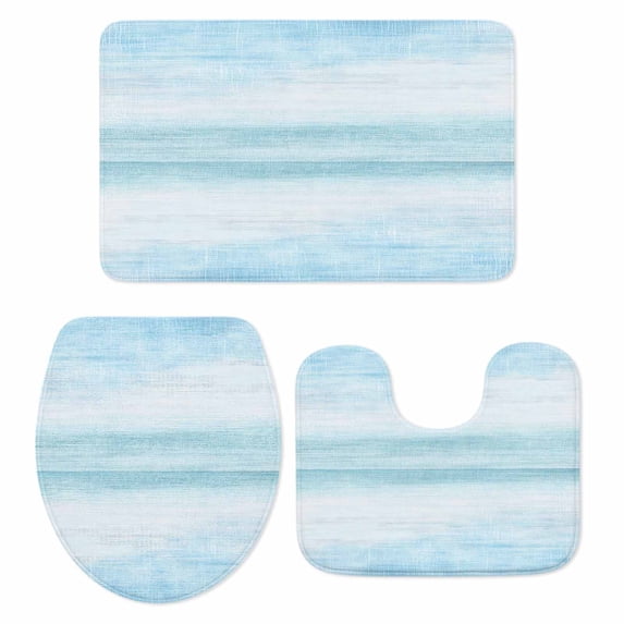 Gradient Aqua Blue Bath Mat 3 Piece Bathroom Rug Set, Modern Rustic Minimalist Pastel Solid Non Slip Bath Rug Contour Mat and Toilet Lid Cover, Absorbent Shower Mats Soft Bath Rugs and Mats Sets