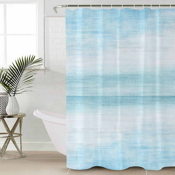 Gradient Aqua Blue Bathroom Curtain 72 Inch Shower Curtain with Hooks, Modern Rustic Minimalist Pastel Solid Waterproof Polyester Bath Curtain Washable Bathtub Curtain 48''x 72''