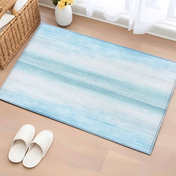 Gradient Aqua Blue Bathroom Rug Washable 2x3 Entryway Rug Non Slip Modern Rustic Minimalist Pastel Solid Front Door Mat Low Pile Indoor Doormat Throw Floor Carpet for Kitchen Bedroom Entrance